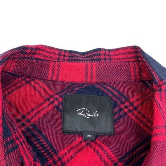 Rails Long Sleeve Plaid Button Front Shirt Dress in Red and Black - Picture 5 of 7